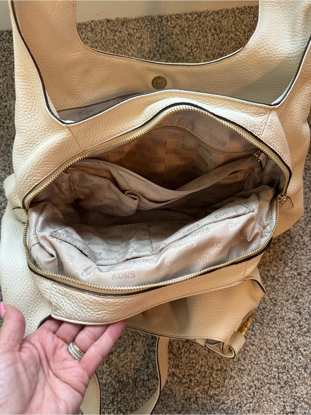 Michael Kors Pebbled Leather Hobo Bag in Light Cream